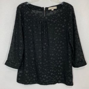 LOFT BLACK Shimmer Semi-sheer Polka dot top Blouse